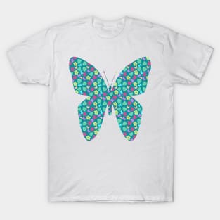 Dark Green Tropical Botanical Butterfly Pattern T-Shirt